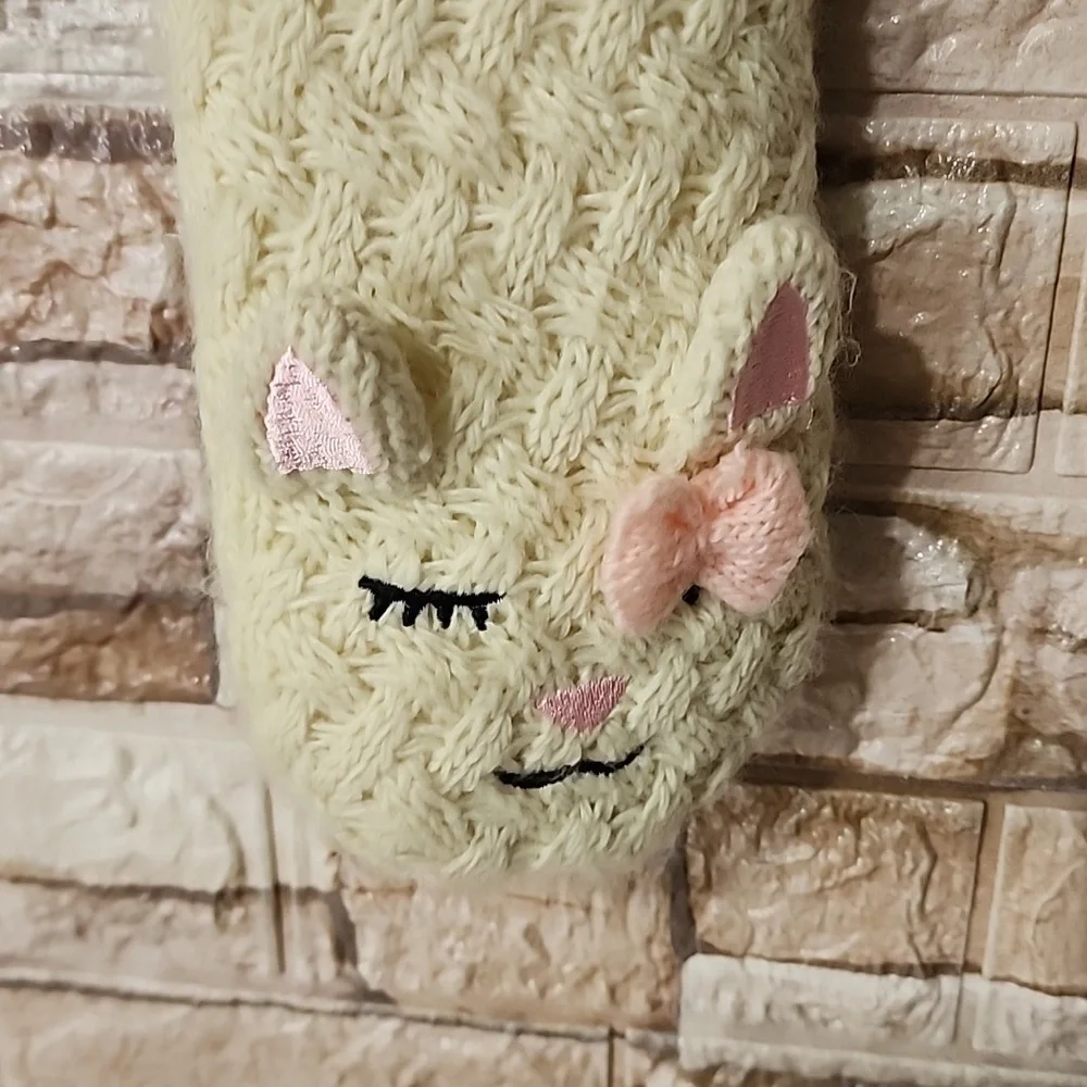 Jane And Bleecker Cute Beige Knit Socks with Pink Accents